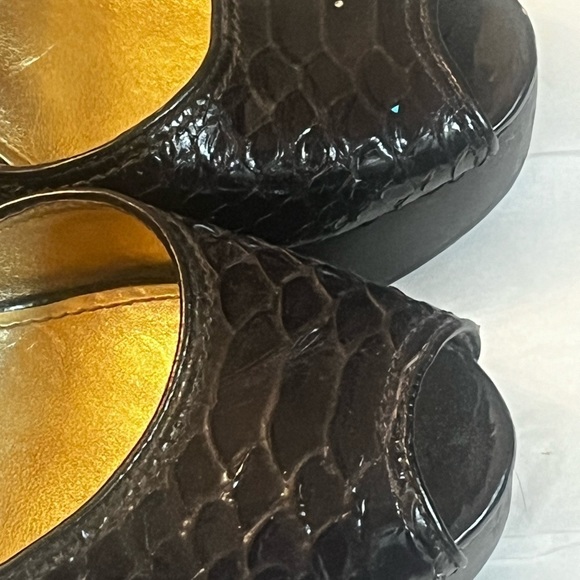 Coach Chocolate python leather open toe ankle strap wedge heels Sz 7B Women - Picture 8 of 14